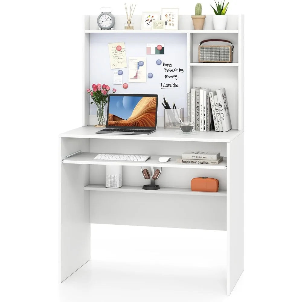 LZJV Modern Computer Desk with Hutch and Bookshelf