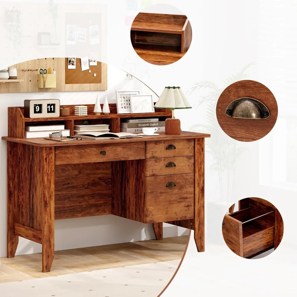 RetroDesk Computer Desk With Four Drawers And Hutch