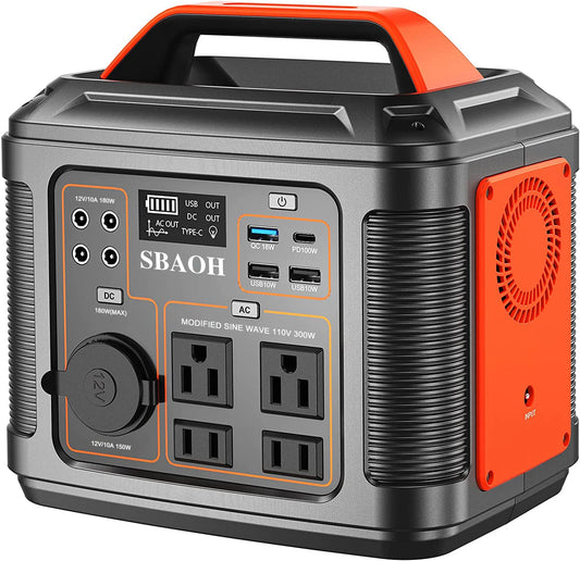 Portable Power Station 300W 296Wh Solar Generator Quick Charge 110V AC Outlets DC Ports LED Flashlight