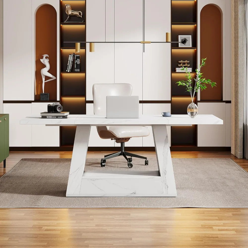 Executive Office Desk With Sturdy Wooden Frame For Study