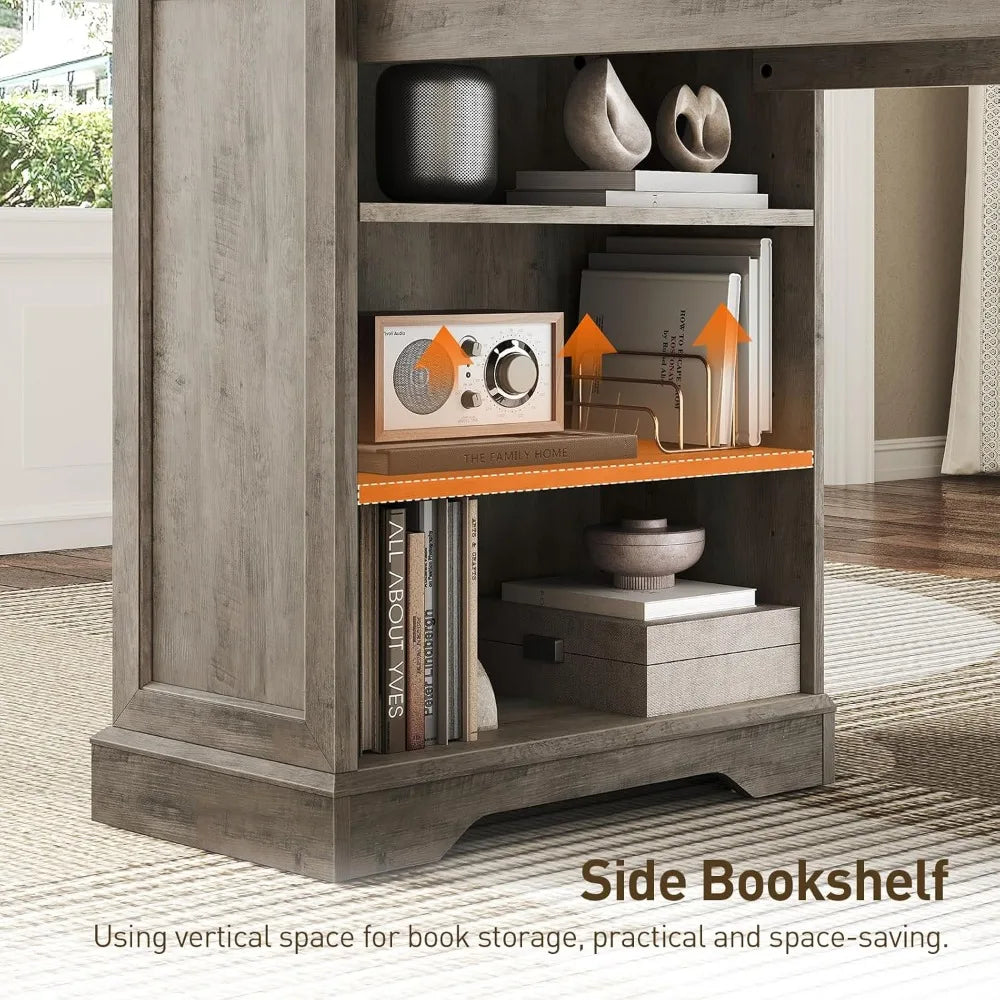 ANGDUO Farmhouse Executive Desk With Drawers And File Cabinet