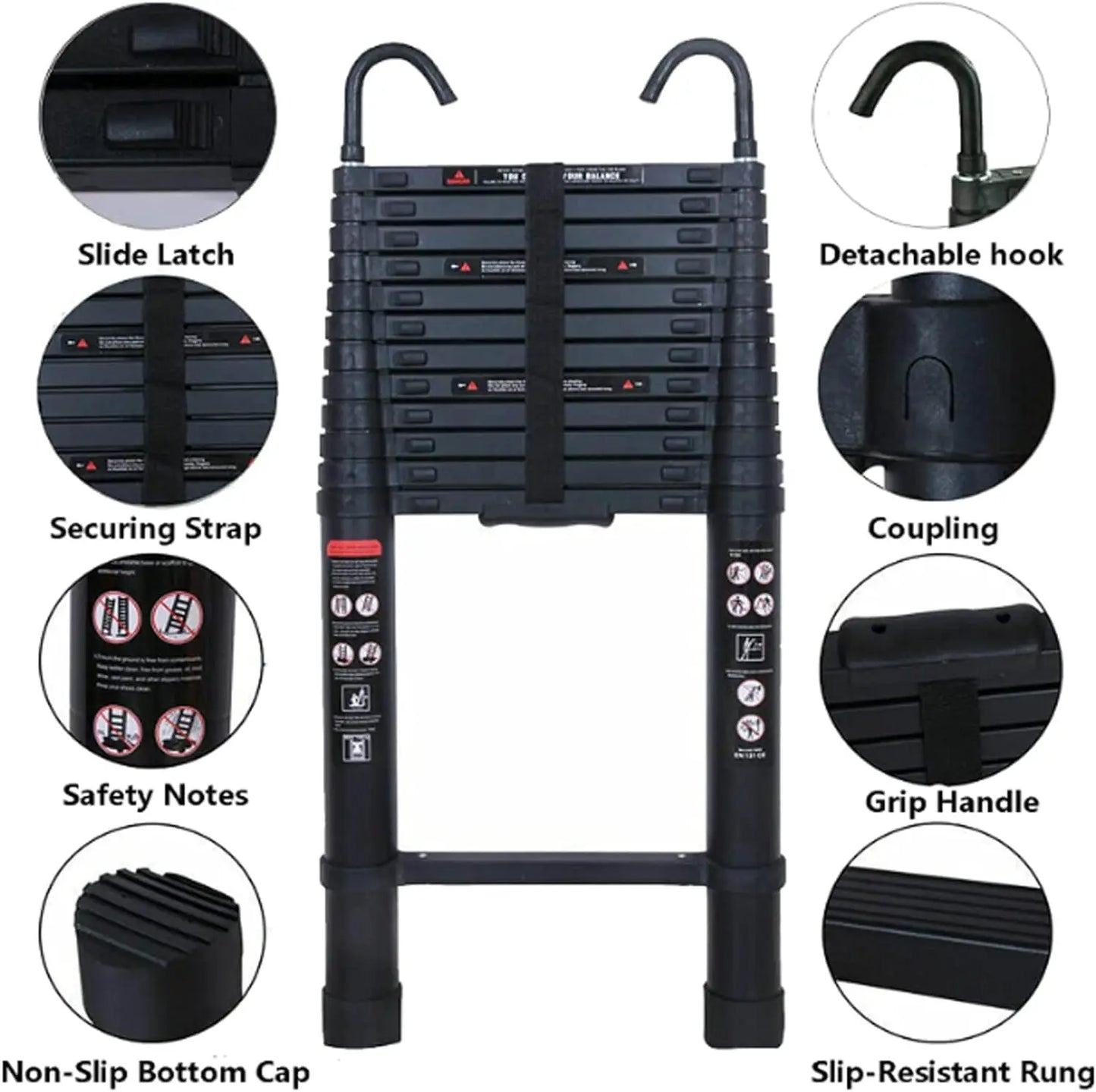 DayPlus Heavy Duty Telescopic Ladder Aluminum Multi Purpose Indoor Outdoor Hooks