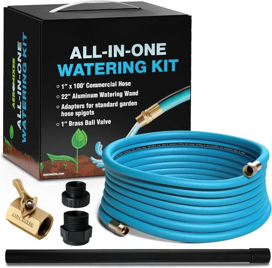 All-In-One Watering Kit - Heavy Duty 1" 100 Ft Garden Hose, Kink Resistant Garden Hoses, Commercial Grade Water Hoses, 650 PSI