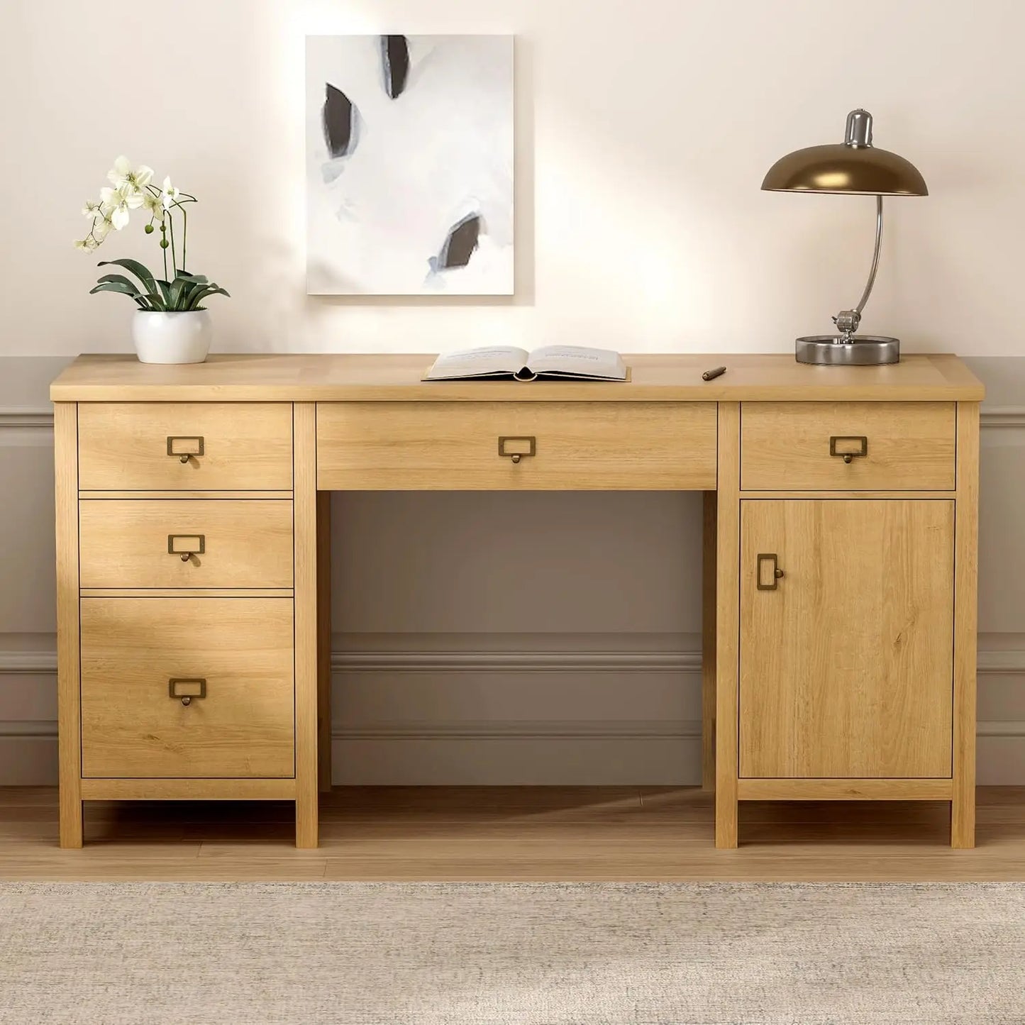 HUANZHUANG Modern Executive Desk With File Drawers And Charging