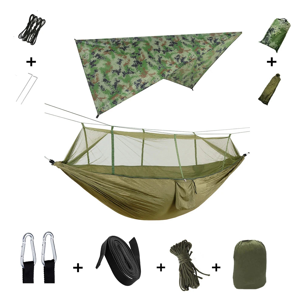 Anti Outdoor Camping Hammock With Mosquito Net And Rain Tent Equipment Shelters Camp Bed Survival Portable Hammock