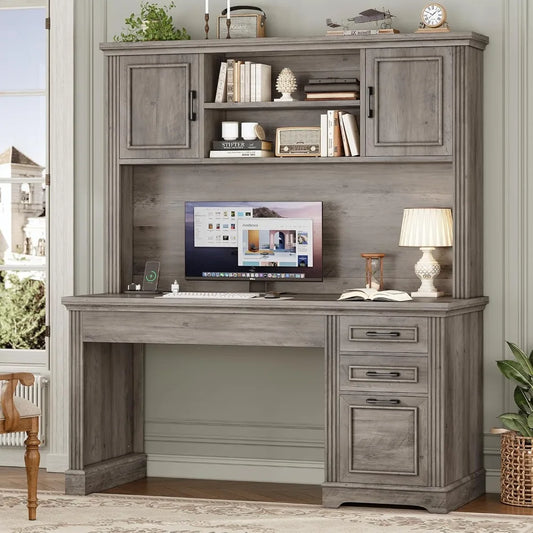 MKDK Executive Computer Desk With Three Drawers Hutch