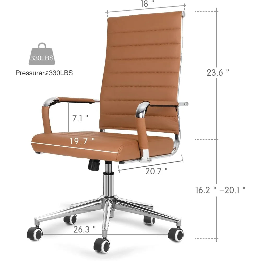 Ribbed Modern Leather Office Chairs Ergonomic High Back