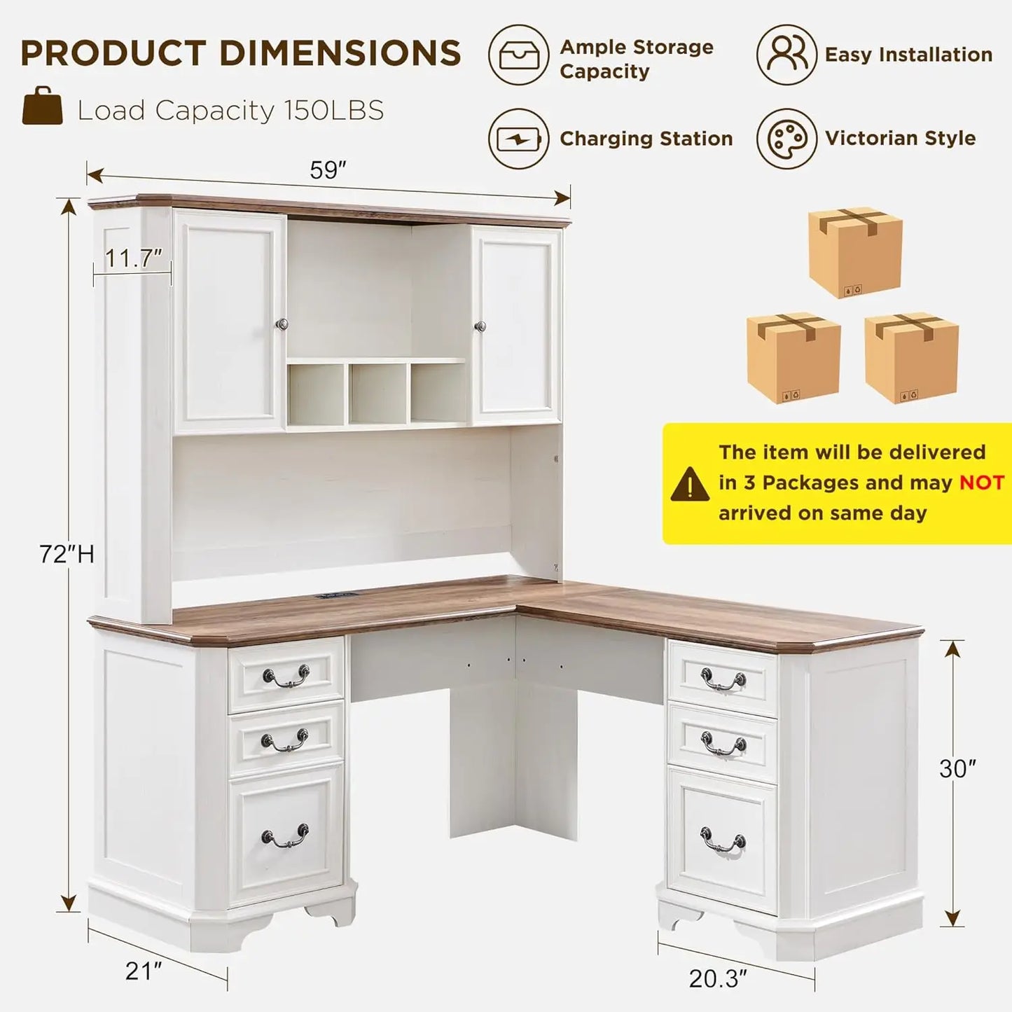 XMSJ L Shaped Executive Desk With Hutch And Storage