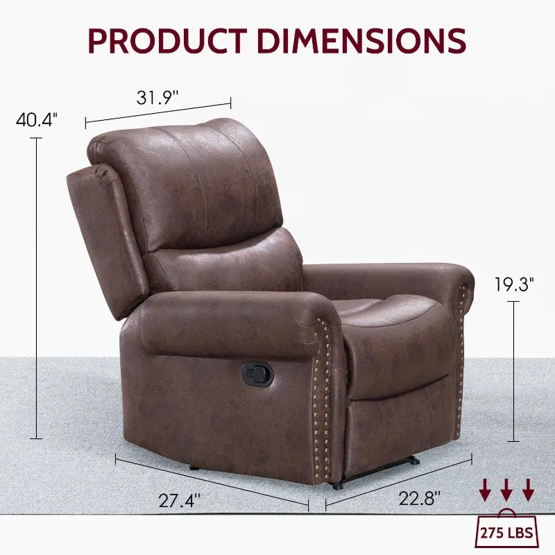 BestMassage Recliner Chair Reclining Recliner Sofa Couch Sofa Palomino Fabric Home Theater Seating Manual Recliner Motion