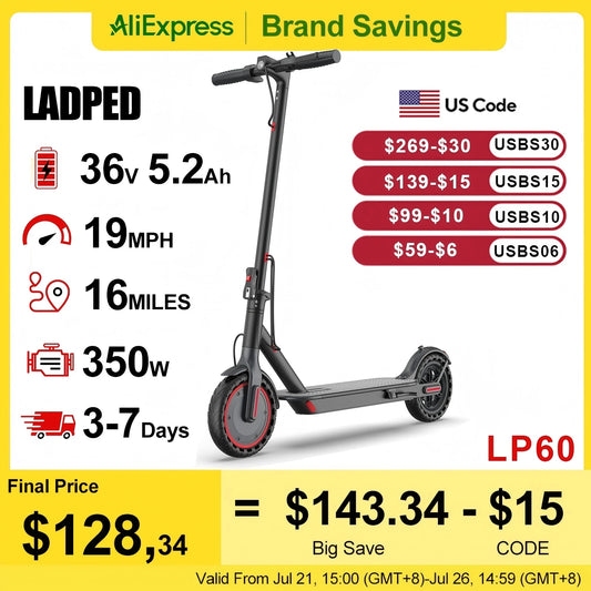 Ladped LP60 Electric Scooter 350W 19 MPH Control Folding