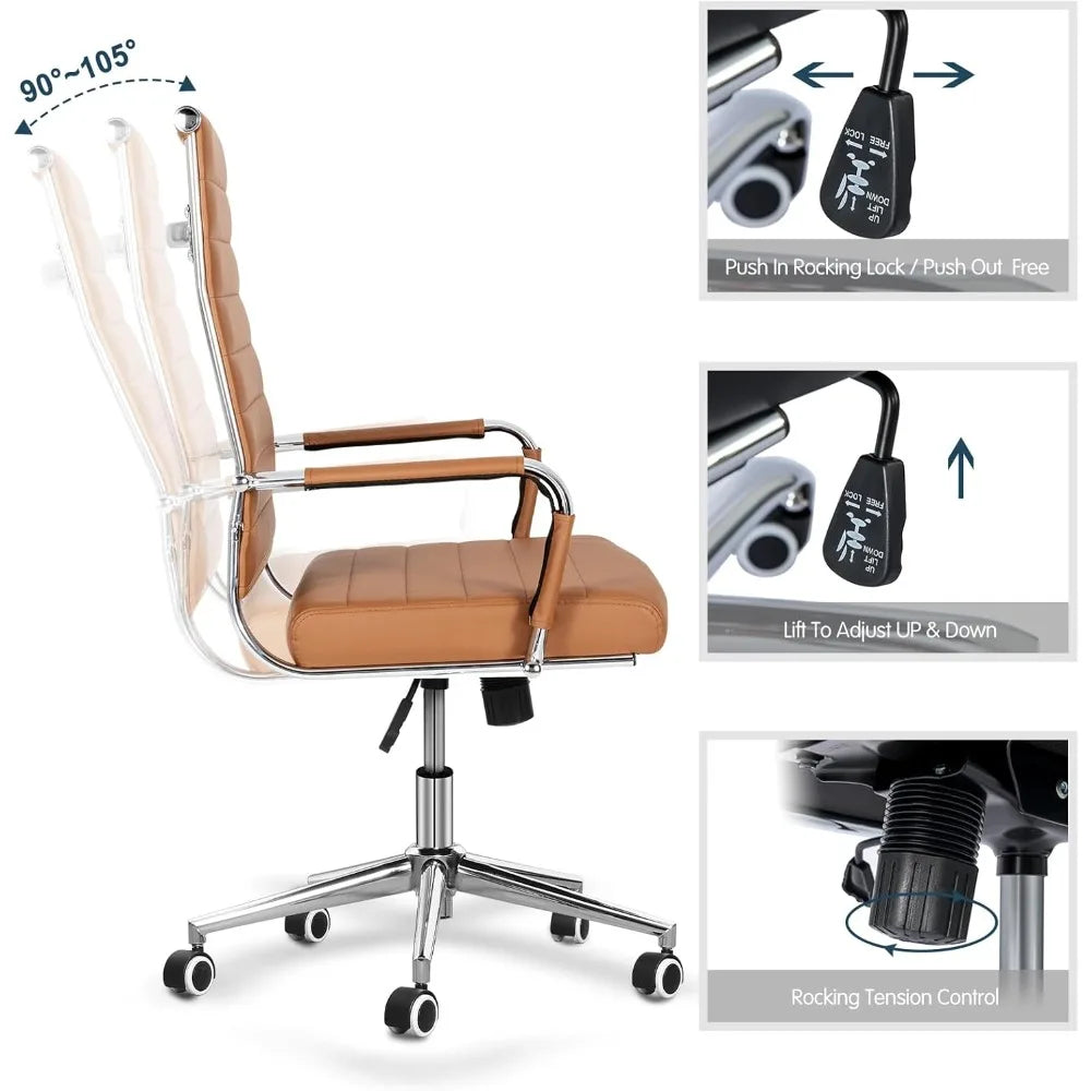 Ribbed Modern Leather Office Chairs Ergonomic High Back