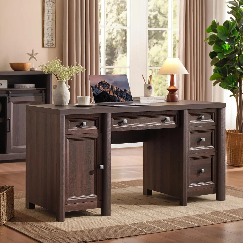 DAFIFY Farmhouse Computer Desk With Drawers And Cabinet