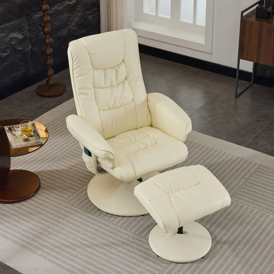 MLG Recliner Chair with Ottoman -360°Swivel Massage Lounge Chair with 5-Point Vibration&Heated Seat,Home Theater or Office,Beige