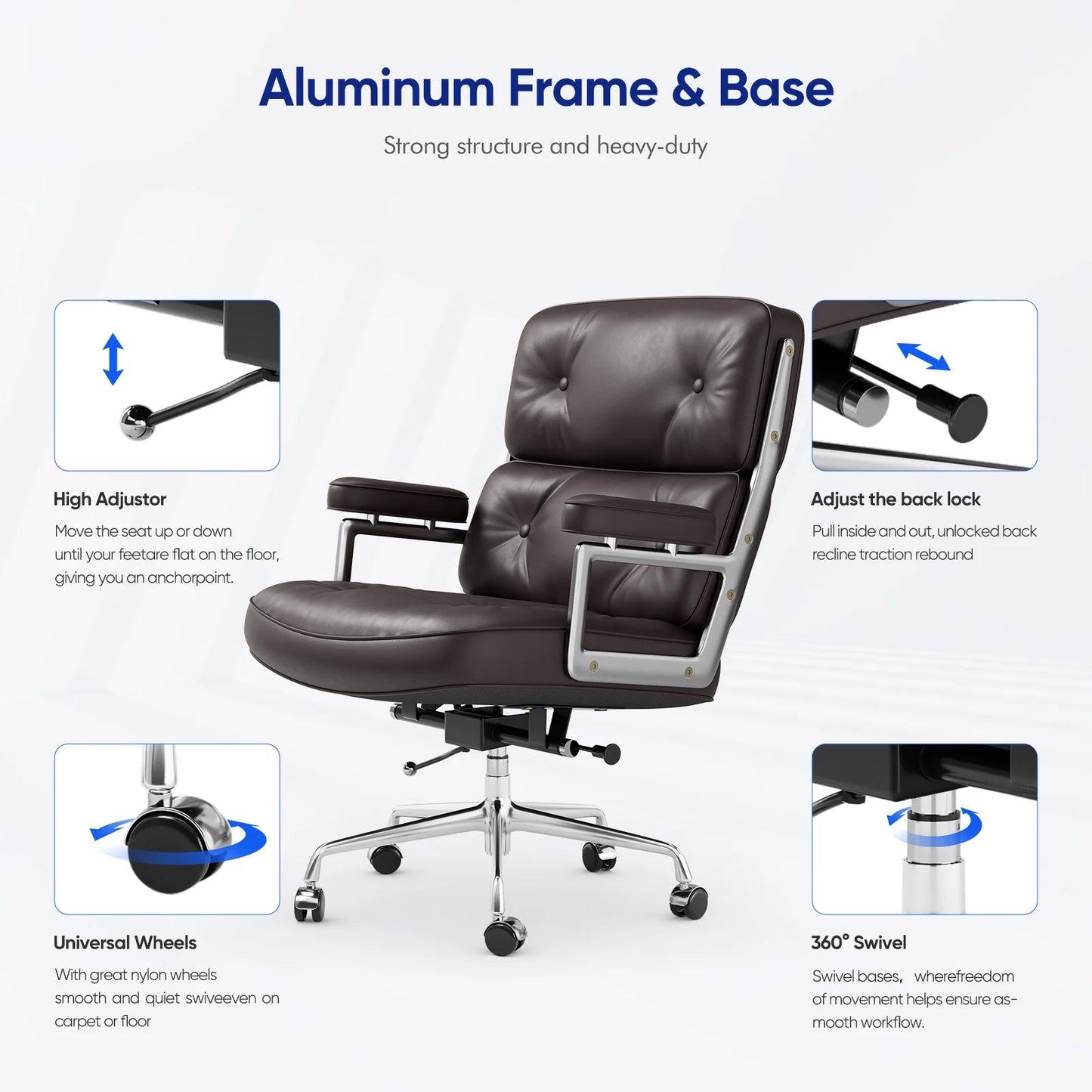 Furgle Genuine Leather Executive Office Chair With Ergonomic Backrest