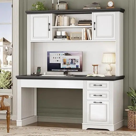 Executive Farmhouse Desk With Hutch And Three Drawers