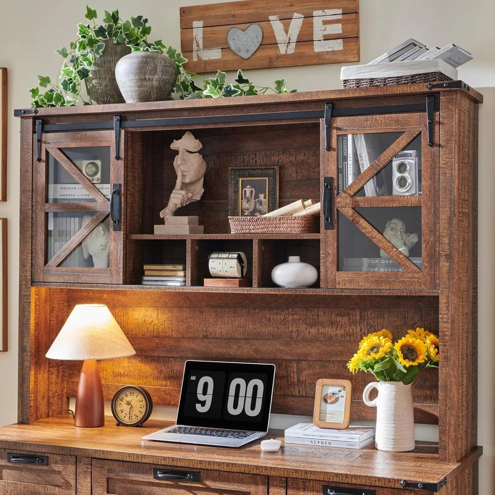 Barnwood Executive Desk With Hutch And Charging Station