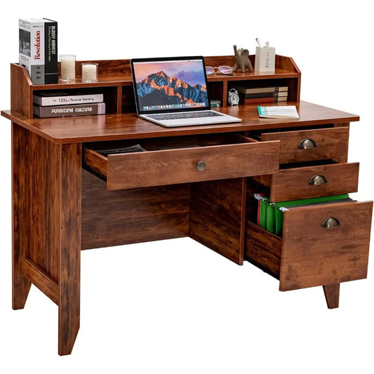 RetroDesk Computer Desk With Four Drawers And Hutch