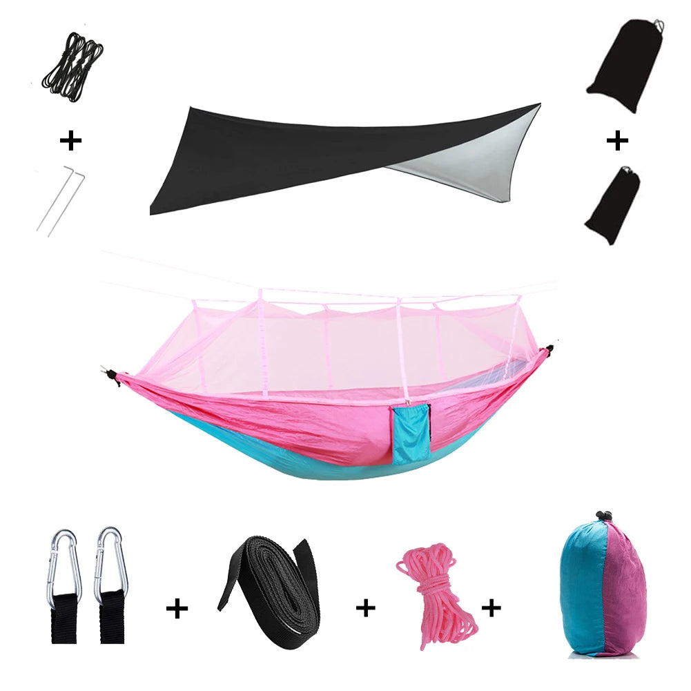 Anti Outdoor Camping Hammock With Mosquito Net And Rain Tent Equipment Shelters Camp Bed Survival Portable Hammock