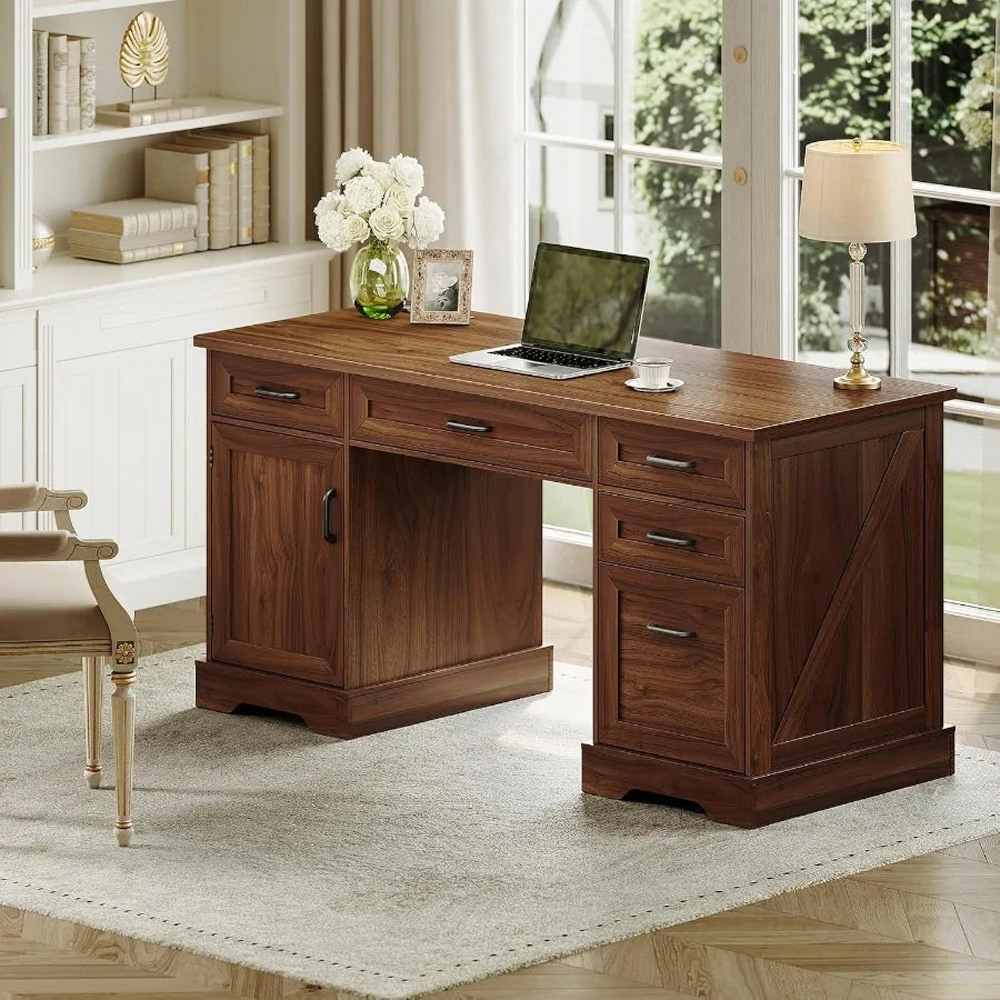 Hign-concerned Farmhouse Office Desk With Builtin File Cabinet Drawers