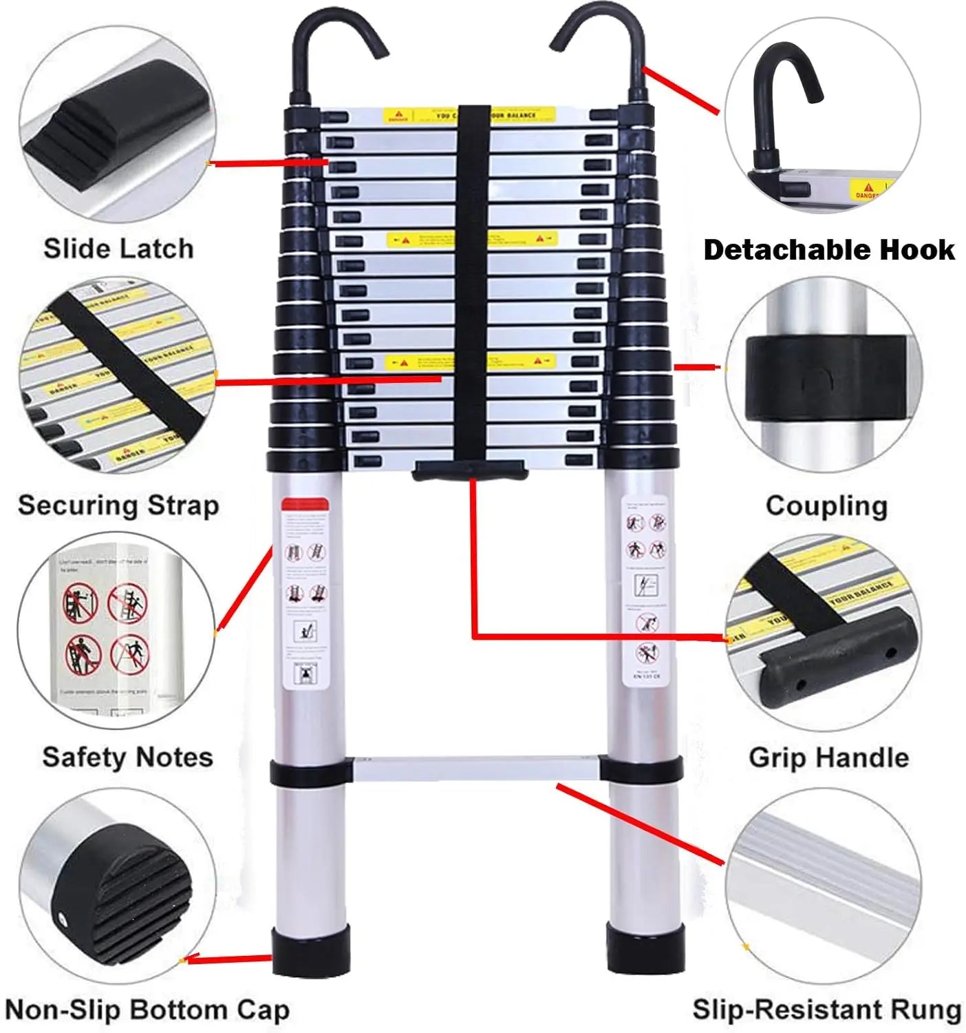 DayPlus Aluminum Telescopic Ladder With Detachable Hook