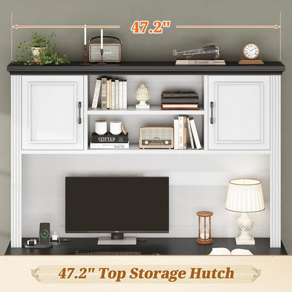 Executive Farmhouse Desk With Hutch And Three Drawers