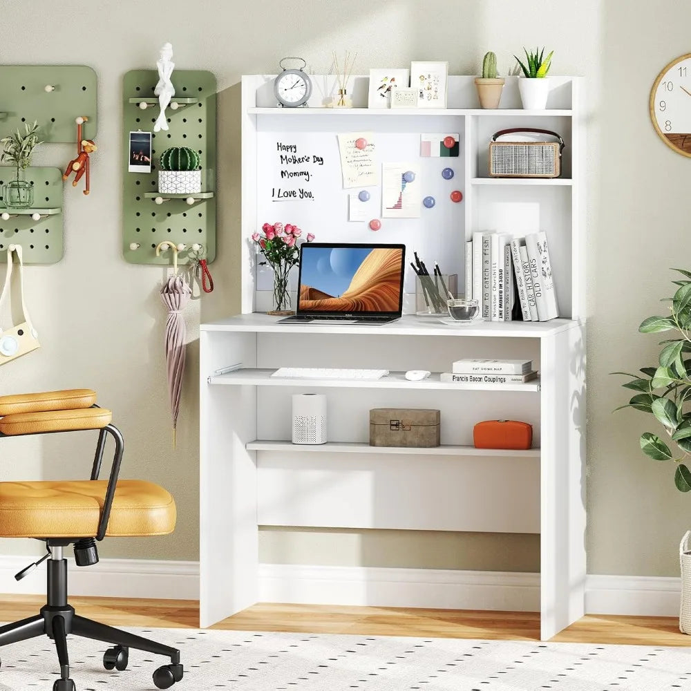 LZJV Modern Computer Desk with Hutch and Bookshelf