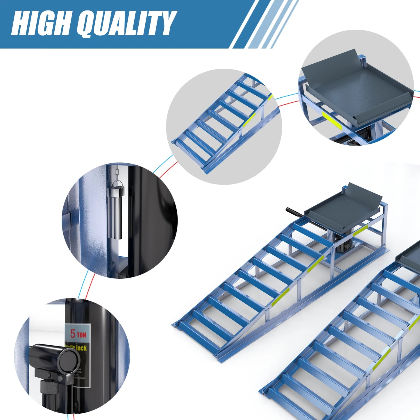 2-Piece Set of Car Ramps, Steel Hydraulic Ramps for Garage