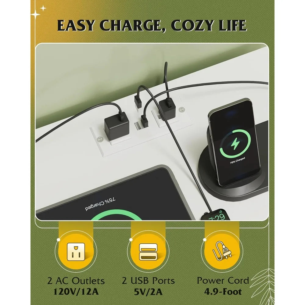 Nightstand Set of 2 With Charging Station and Drawers