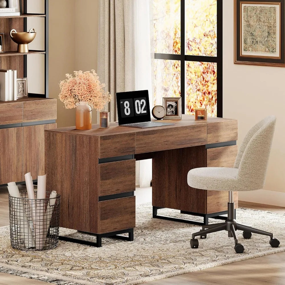 Modern Wood Administrative Desk With USB Charging And Drawers