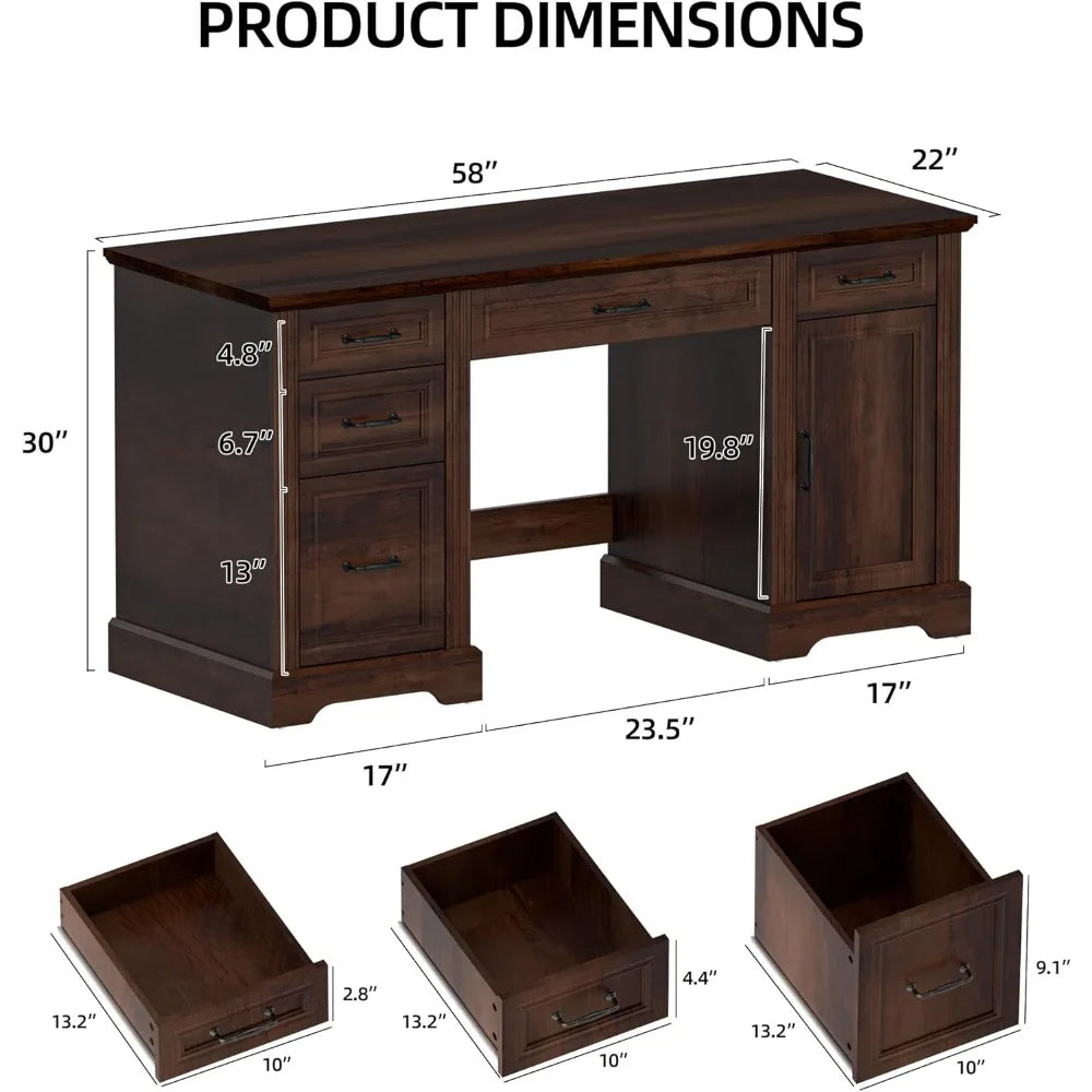 Wooden Executive Desk With Drawers And Storage Cabinet