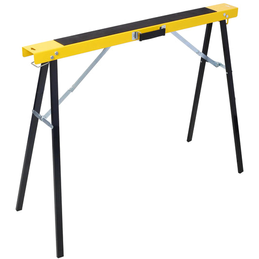 2 Pack Folding Portable Saw Horses - Heavy Duty Steel Workbench with Quick Open Legs & Handle, Assembled in Yellow & Black