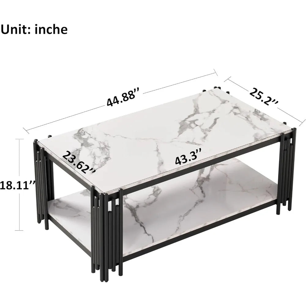 44.88 X 25.2'' Modern Coffee Table, Rectangle Simple Coffee Tables with 1-Tier Storage Shelves, Metal Center Table Minimalist Co