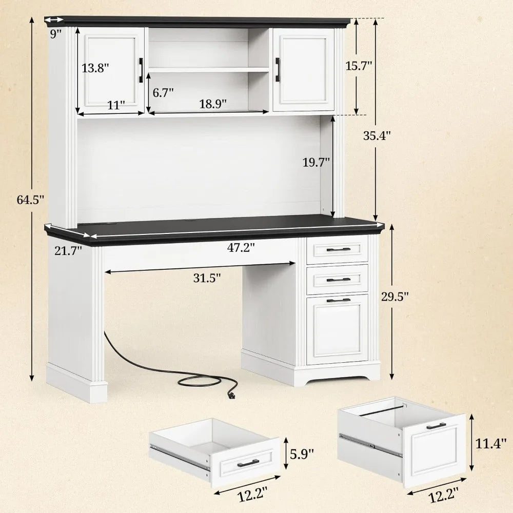 Executive Farmhouse Desk With Hutch And Three Drawers