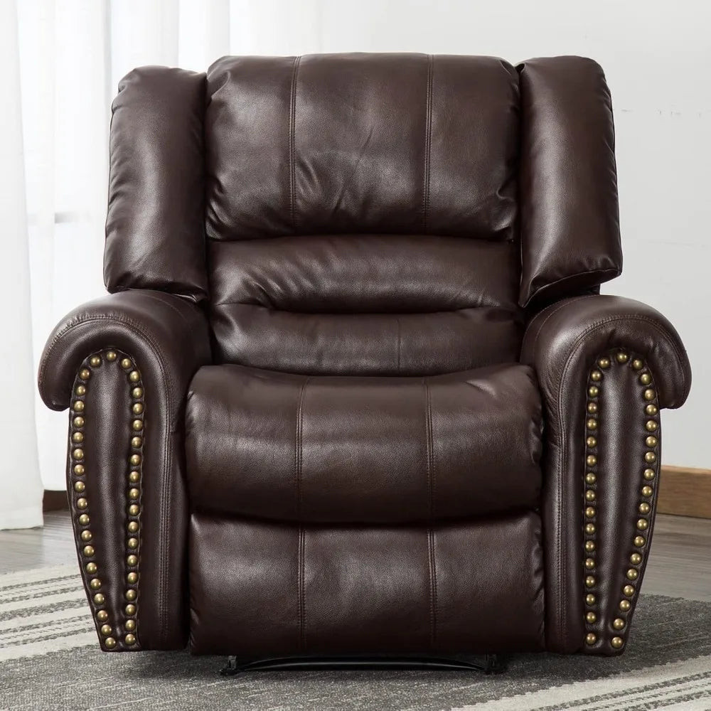 Leather Recliner Chair, Classic and Traditional Manual Recliner Chair with Comfortable Arms and Back Single Sofa for Living Roo