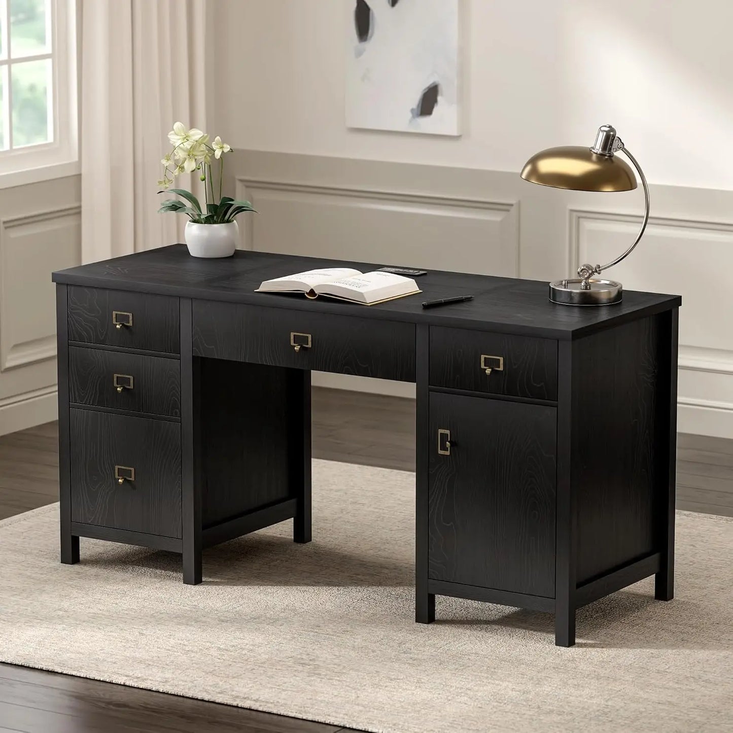 HUANZHUANG Modern Executive Desk With File Drawers And Charging