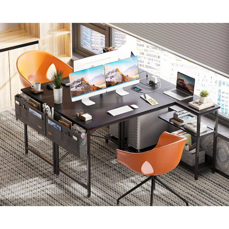 ODK L Shaped Computer Desk With Power Outlets USBC
