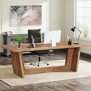 MKDK Executive Home Office Desk With Solid Wood Pedestal