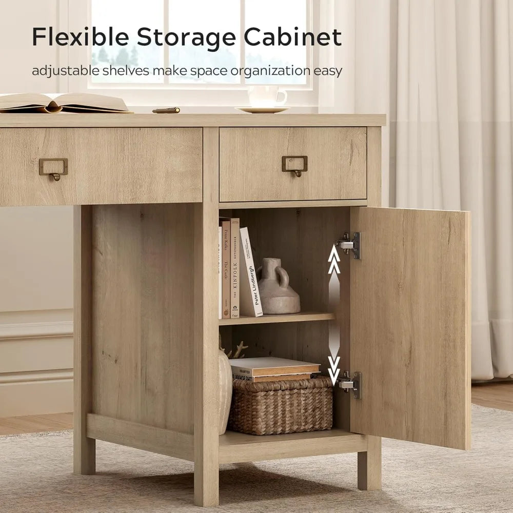 HUANZHUANG Modern Executive Desk With File Drawers And Charging