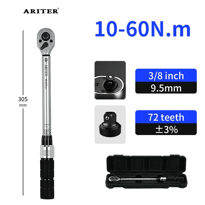 ARITER 1/2" 3/8" 1/4" Click Torque Wrench 72 teeth ±3% High Precision Professional Bicycle Car Repair tools