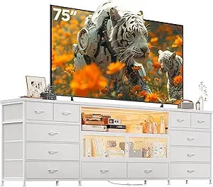 ZHUXIANG TV Stand With LED Lighting And Charging Station
