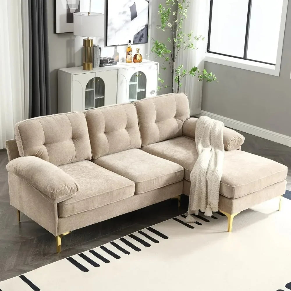 Convertible Sectional Sofa with Chaise Upholstered 3 Seater