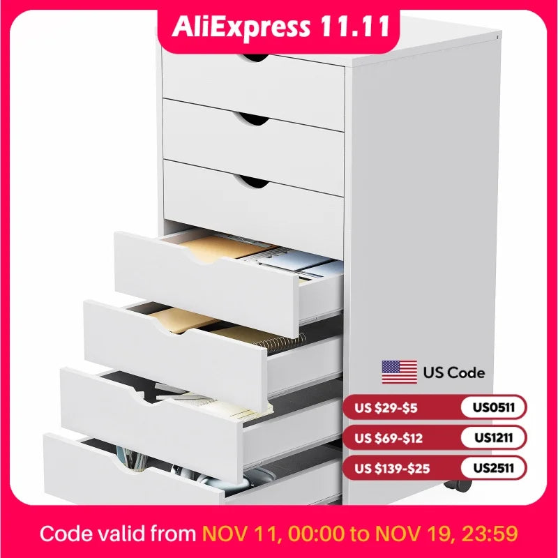 JHK 7 Drawer Chest Dresser With Wheels Nightstand Storage