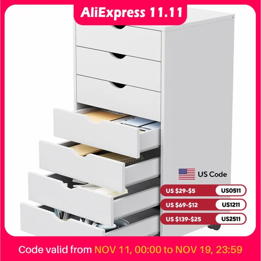 JHK 7 Drawer Chest Dresser With Wheels Nightstand Storage