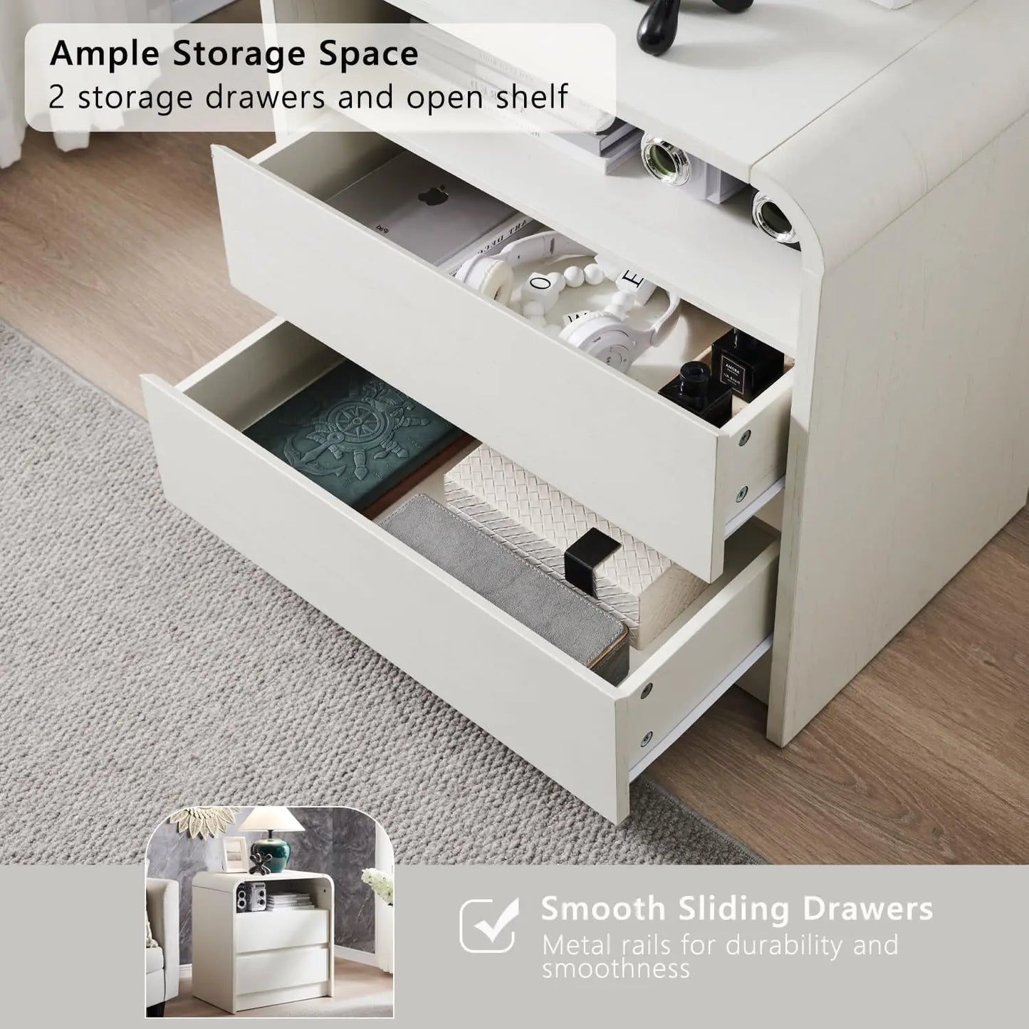 GYROOR Nightstand With Charging Station And Drawers
