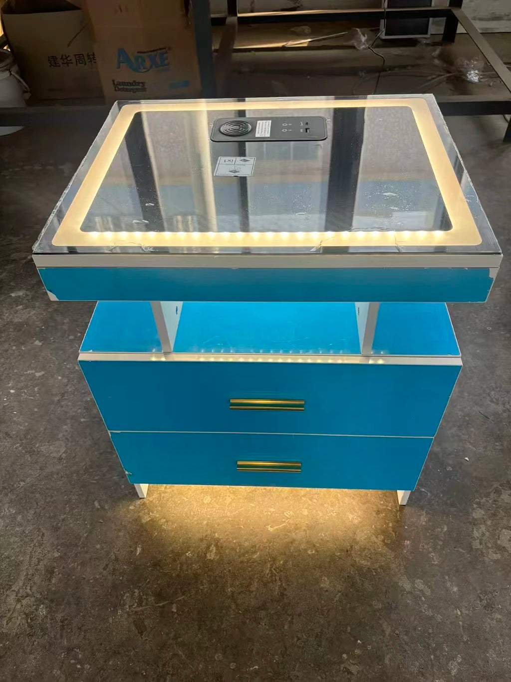 JDPAG LED Nightstand With Wireless Charging Two Drawers