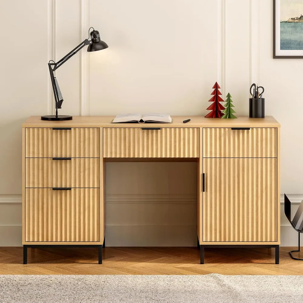 DAFIFY Fluted Executive Desk With File Drawer