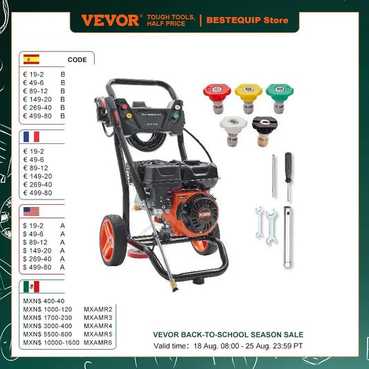 SucceBuy Gas Pressure Washer 3600 PSI 2.6 GPM Gas Powered Pressure Washer with Copper Pump Spray Gun and Extension Wand 5Nozzles