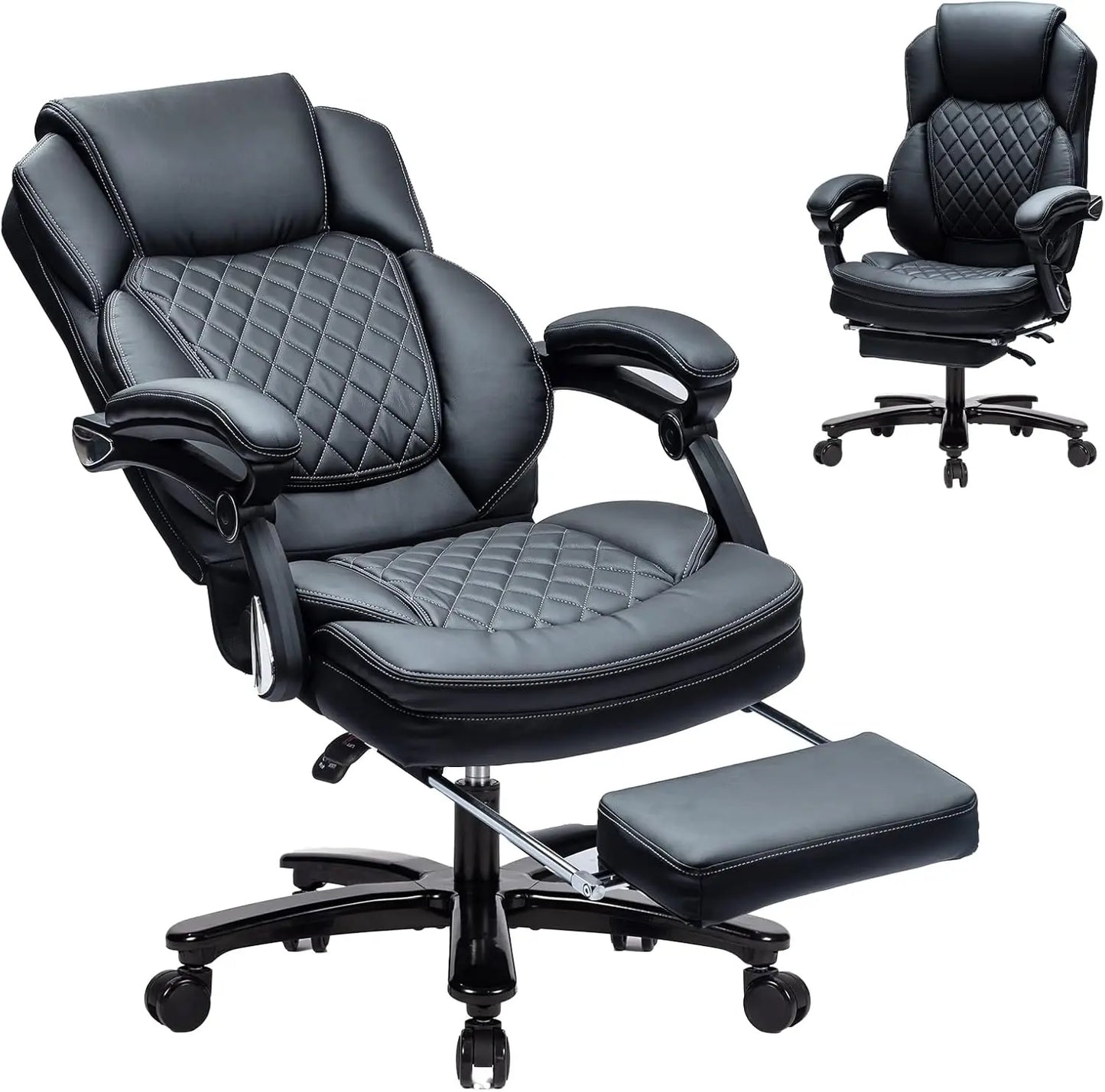 HUANZHUANG Recliner Office Chair With PU Leather Footrest