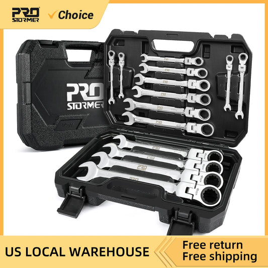 14-Piece SAE Flex-Head Ratcheting Wrench Set 1/4 to 1 with Storage Case 72 Tooth Cr-V Steel Constructed By Prostormer