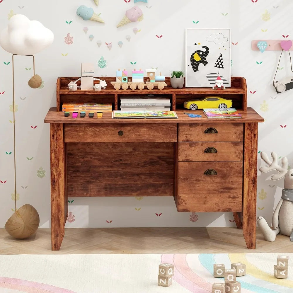 RetroDesk Computer Desk With Four Drawers And Hutch